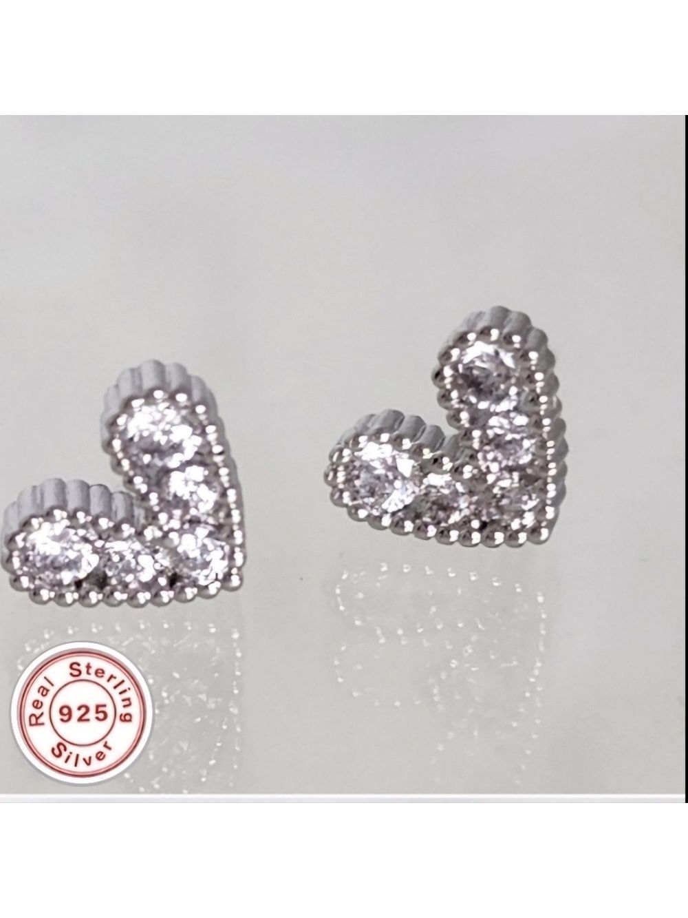 925 Sterling Heart  Simulated diamonds Beautiful Stud Earrings